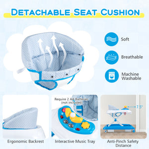 Foldable Baby Walker with 3 Adjustable Heights and Padded Seat-Blue