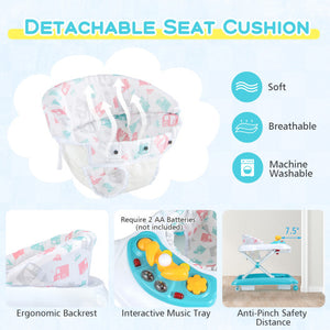 Foldable Baby Walker with 3 Adjustable Heights and Padded Seat-Green