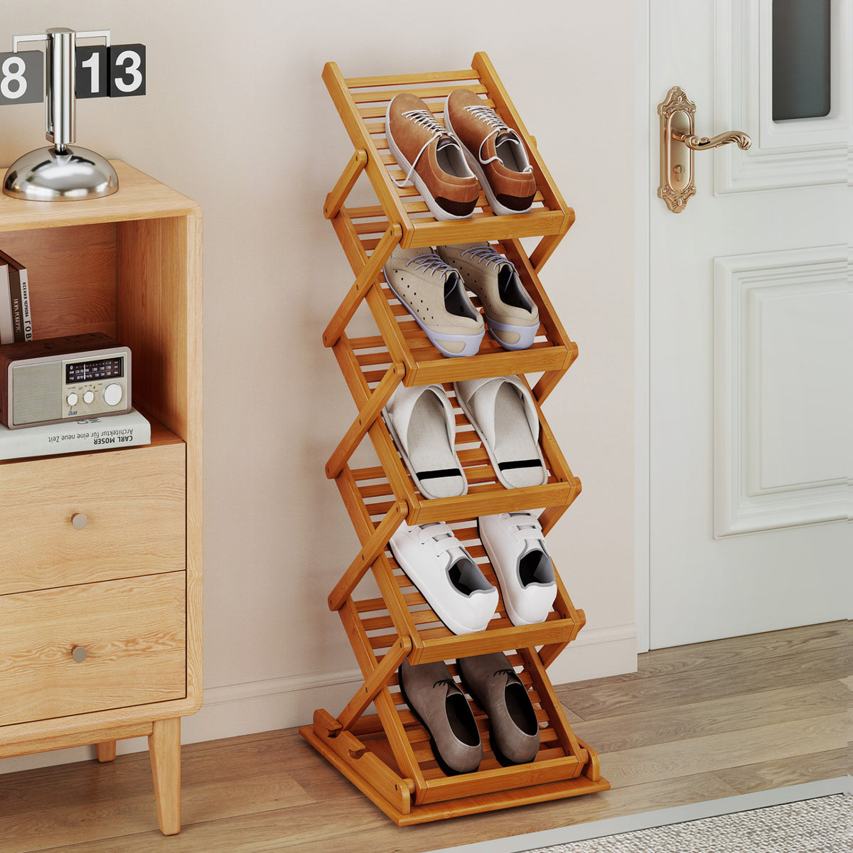 Foldable Bamboo Magazine Rack with 2 Adjustable Positions-Walnut