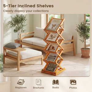 Foldable Bamboo Magazine Rack with 2 Adjustable Positions-Walnut