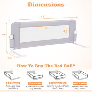 Foldable Bed Rail Swing Down Baby Bed Guard Rail-Light Gray
