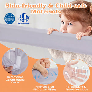 Foldable Bed Rail Swing Down Baby Bed Guard Rail-Light Gray