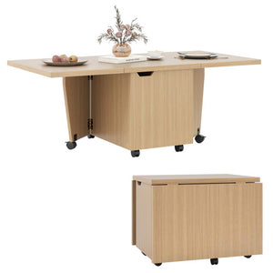 Foldable Coffee Table with Storage Cabinet Extendable Center Table-Oak