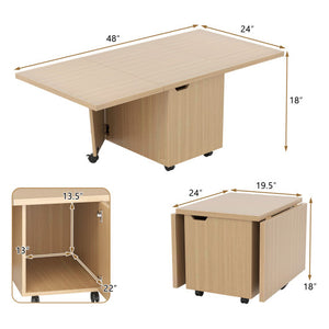 Foldable Coffee Table with Storage Cabinet Extendable Center Table-Oak