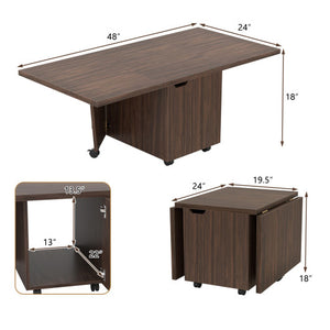Foldable Coffee Table with Storage Cabinet Extendable Center Table-Walnut