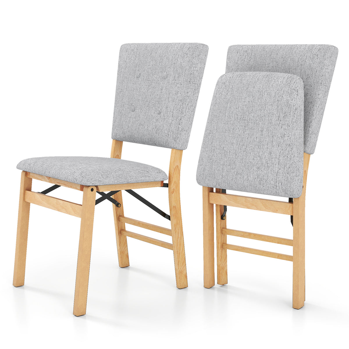 Foldable Dining Chair Set of 2 Armless Kitchen Chair with Padded Seat and Tilt Backrest-Gray