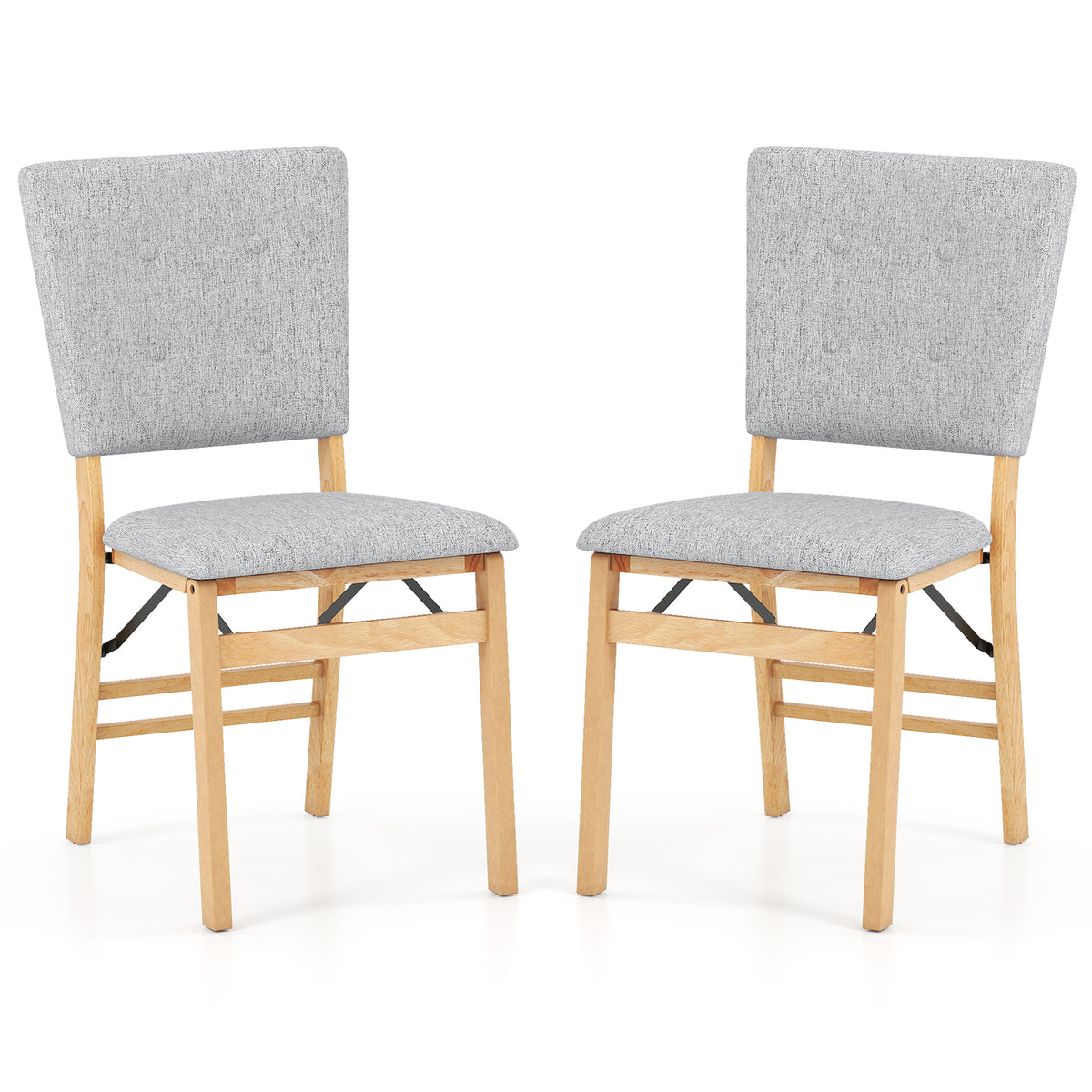 Foldable Dining Chair Set of 2 Armless Kitchen Chair with Padded Seat and Tilt Backrest-Gray