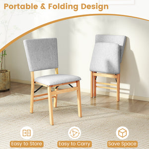Foldable Dining Chair Set of 2 Armless Kitchen Chair with Padded Seat and Tilt Backrest-Gray