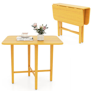 Foldable Dining Table for 2-4 People with Rubber Wood Legs for Small Space-Natural