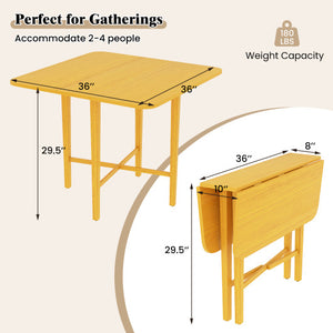 Foldable Dining Table for 2-4 People with Rubber Wood Legs for Small Space-Natural