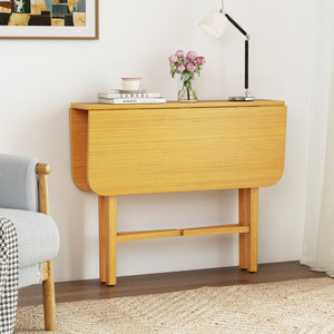 Foldable Dining Table for 2-4 People with Rubber Wood Legs for Small Space-Natural