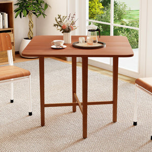 Foldable Dining Table for 2-4 People with Rubber Wood Legs for Small Space-Walnut