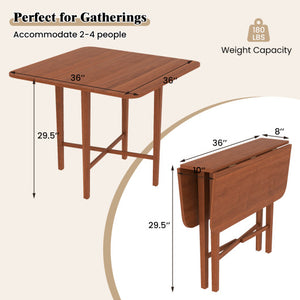 Foldable Dining Table for 2-4 People with Rubber Wood Legs for Small Space-Walnut