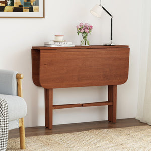 Foldable Dining Table for 2-4 People with Rubber Wood Legs for Small Space-Walnut