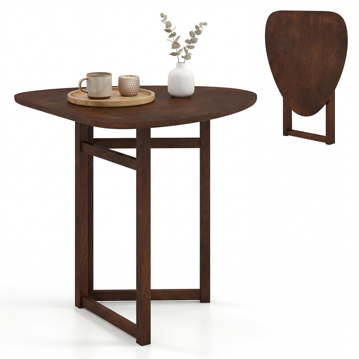 Foldable Dining Table 31.5" Triangular Small Kitchen Table for 2-Walnut