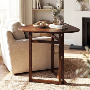 Foldable Dining Table 31.5" Triangular Small Kitchen Table for 2-Walnut