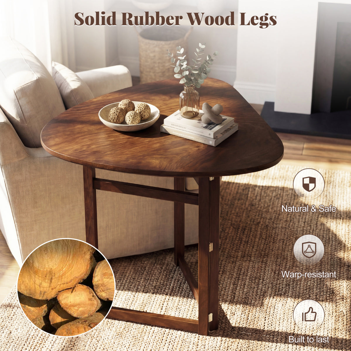 Foldable Dining Table 31.5" Triangular Small Kitchen Table for 2-Walnut
