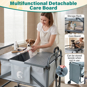 Foldable Dog Bath Cart with Adjustable Height & 4 Wheels for Pets-Gray