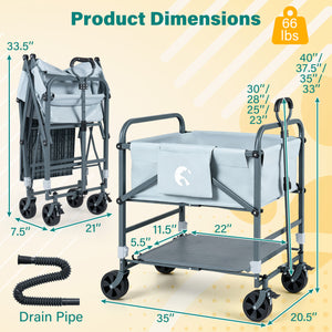 Foldable Dog Bath Cart with Adjustable Height & 4 Wheels for Pets-Gray