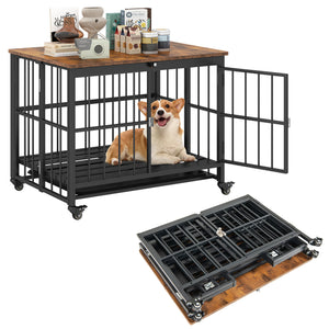 Foldable Dog Crate Furniture with Removable Tray and Lockable Door-S