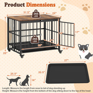 Foldable Dog Crate Furniture with Removable Tray and Lockable Door-S