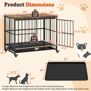 Foldable Dog Crate Furniture with Removable Tray and Lockable Door-L
