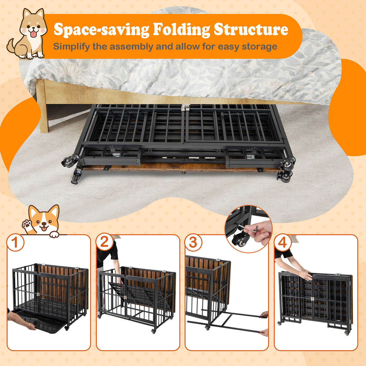 Foldable Dog Crate Furniture with Removable Tray and Lockable Door-L