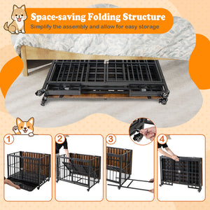 Foldable Dog Crate Furniture with Removable Tray and Lockable Door-L