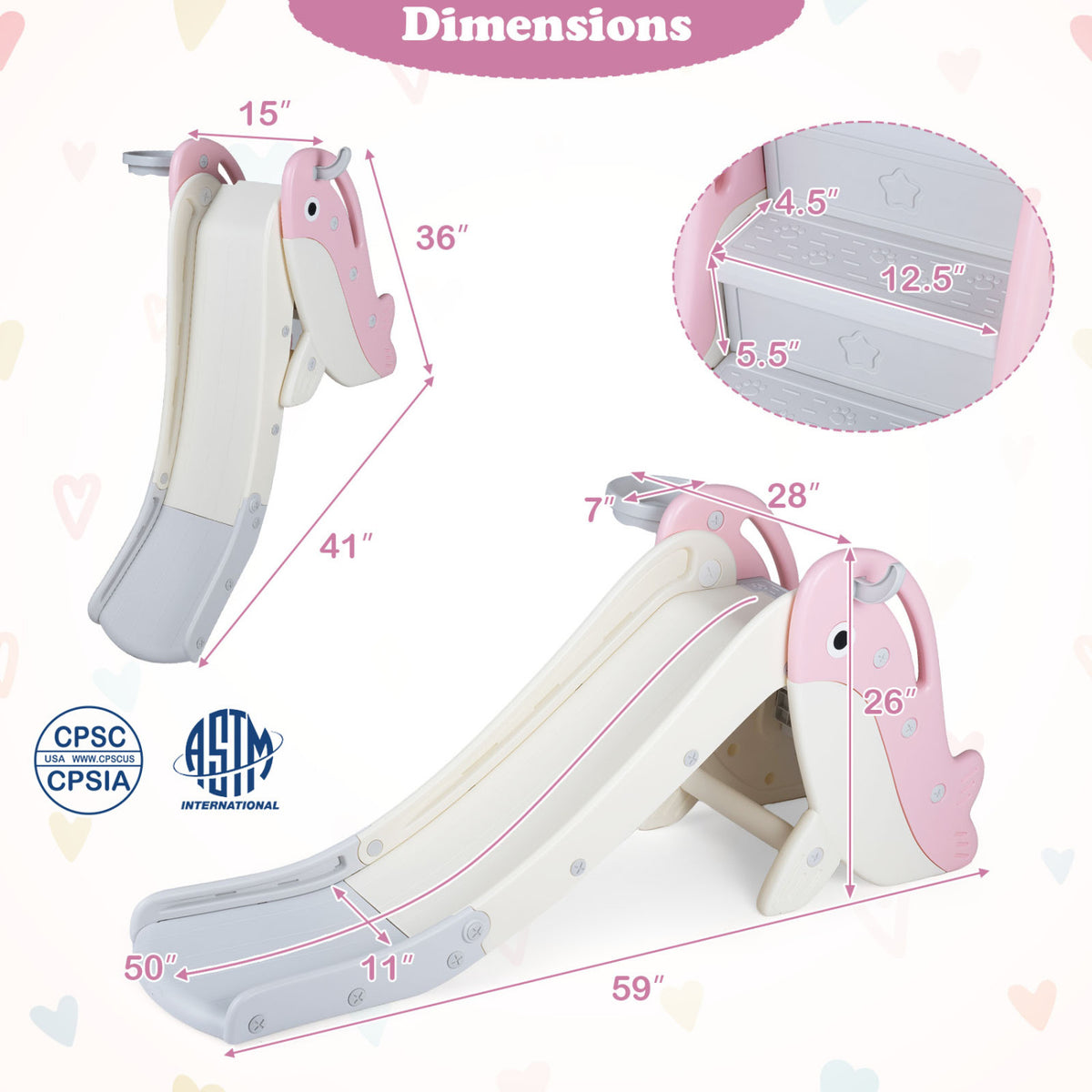 Foldable Freestanding Baby Slide Climber Playset with Basketball Hoop for Kids-Pink