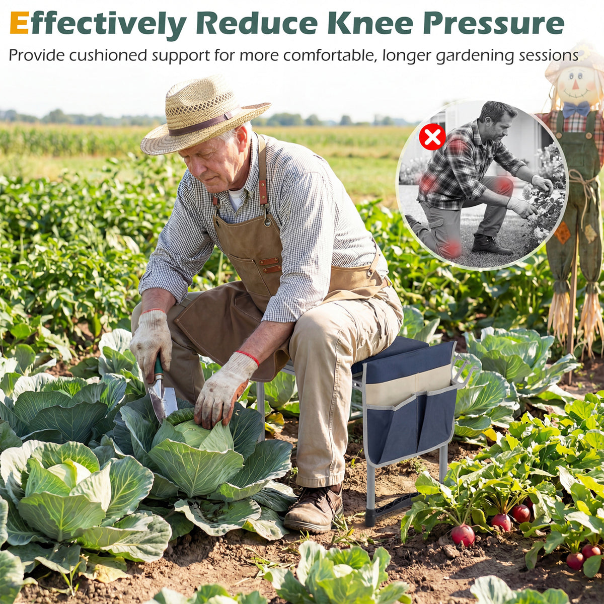 Foldable Garden Kneeler and Seat for Seniors Gardeners-Navy