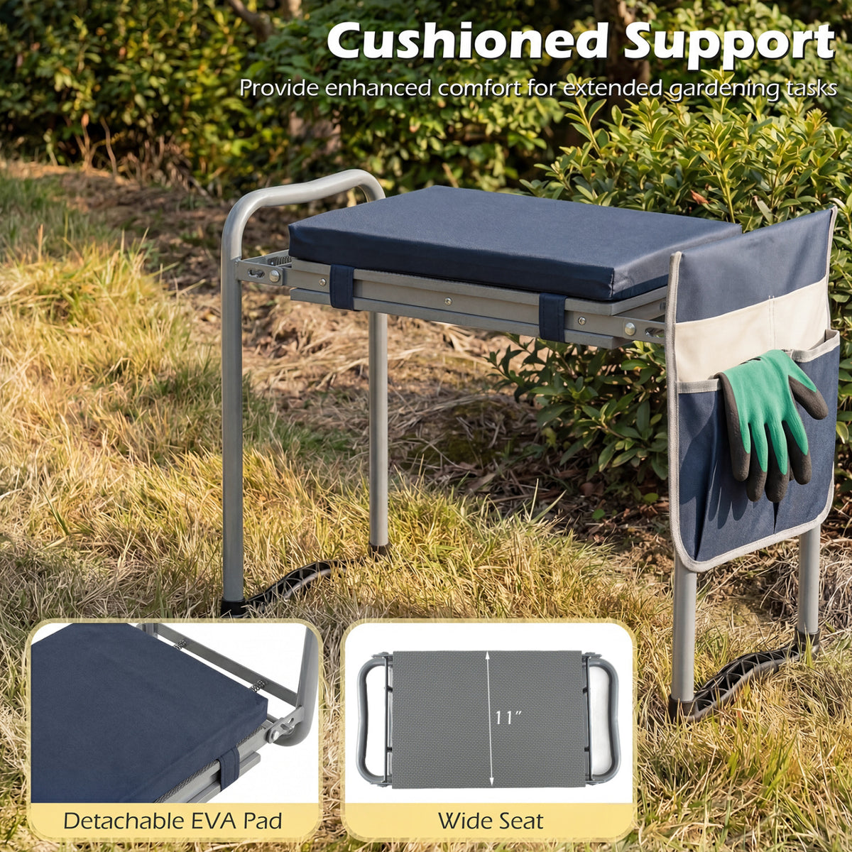 Foldable Garden Kneeler and Seat for Seniors Gardeners-Navy