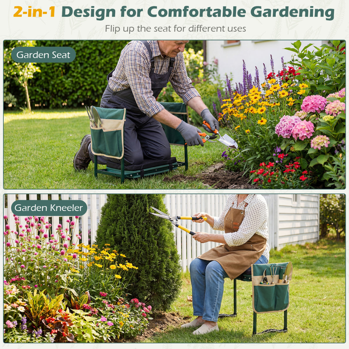 Foldable Garden Kneeler and Seat for Seniors Gardeners-Green