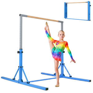 Foldable Gymnastics Bar for Kids with 3-Level Adjustable Heights-Blue