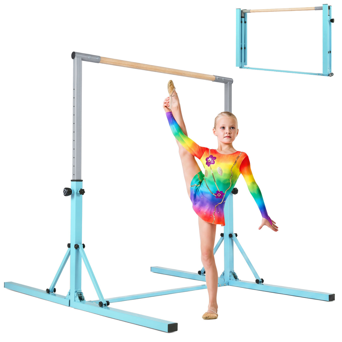 Foldable Gymnastics Bar for Kids with 3-Level Adjustable Heights-Green