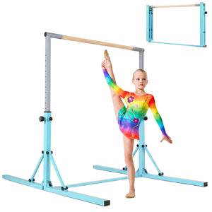 Foldable Gymnastics Bar for Kids with 3-Level Adjustable Heights-Green