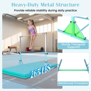 Foldable Gymnastics Bar for Kids with 3-Level Adjustable Heights-Green