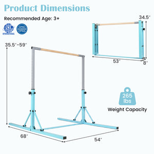 Foldable Gymnastics Bar for Kids with 3-Level Adjustable Heights-Green