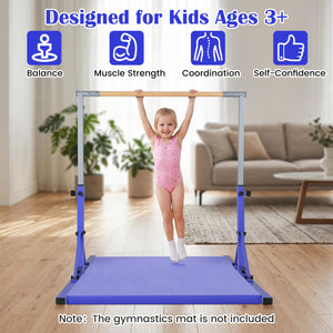 Foldable Gymnastics Bar for Kids with 3-Level Adjustable Heights-Purple