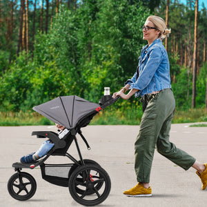 Foldable Jogging Stroller with Detachable Tray and Air-Filled Rubber Tires-Gray