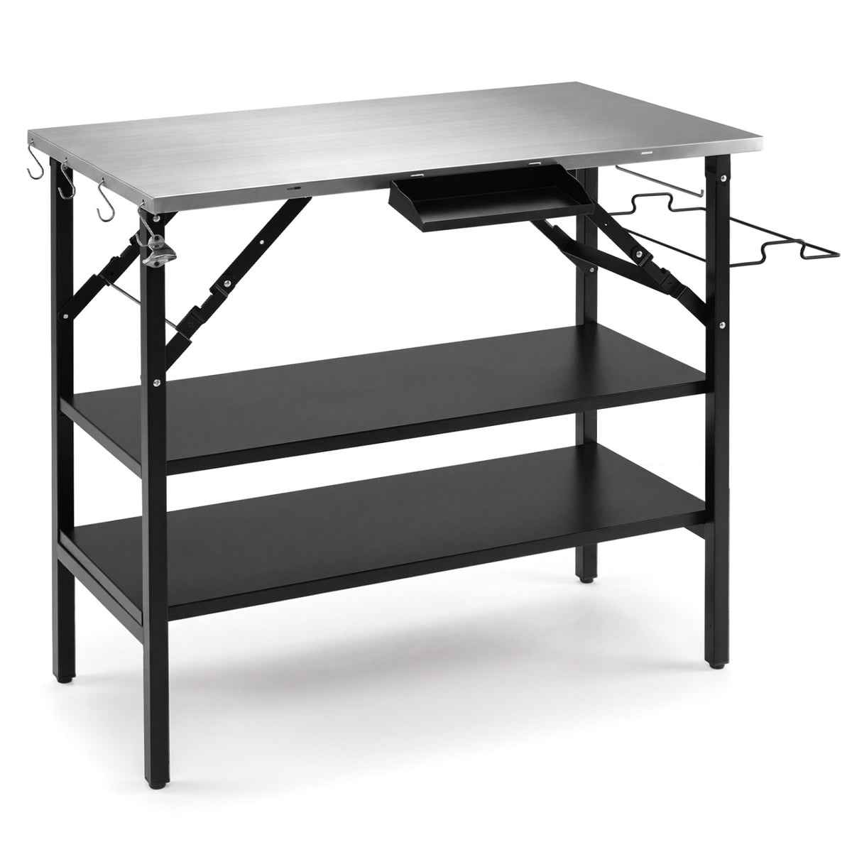 Foldable Outdoor Cook Station with Removable Shelves & Trash Bag Holder for Camping-Black