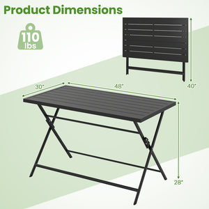Foldable Outdoor Dining Table 48inch x 30inch Rectangular Metal Patio Table with Slatted Tabletop-Black