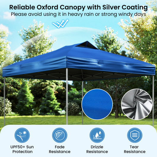 10 X 10 FT Foldable Outdoor Patio Shelter Canopy Tent with 1-Push Center Lock-Blue