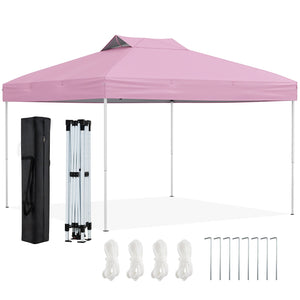 10 X 10 FT Foldable Outdoor Patio Shelter Canopy Tent with 1-Push Center Lock-Pink by DirectDeals
