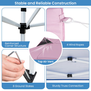 10 X 10 FT Foldable Outdoor Patio Shelter Canopy Tent with 1-Push Center Lock-Pink by DirectDeals