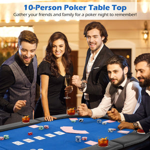 Portable 84 x 42 Inch 10-Player Foldable Padded Poker Table Top-Blue