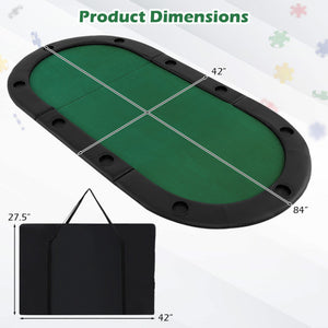 Portable 84 x 42 Inch 10-Player Foldable Padded Poker Table Top-Green