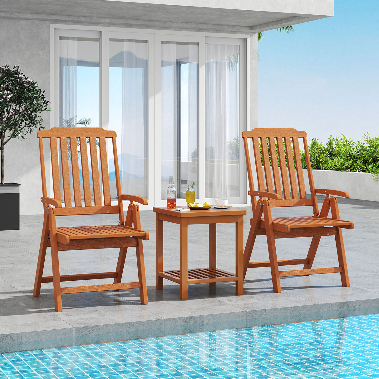 Foldable Patio Chair All-Weather HDPE Outdoor Dining Chair with Armrest-Brown