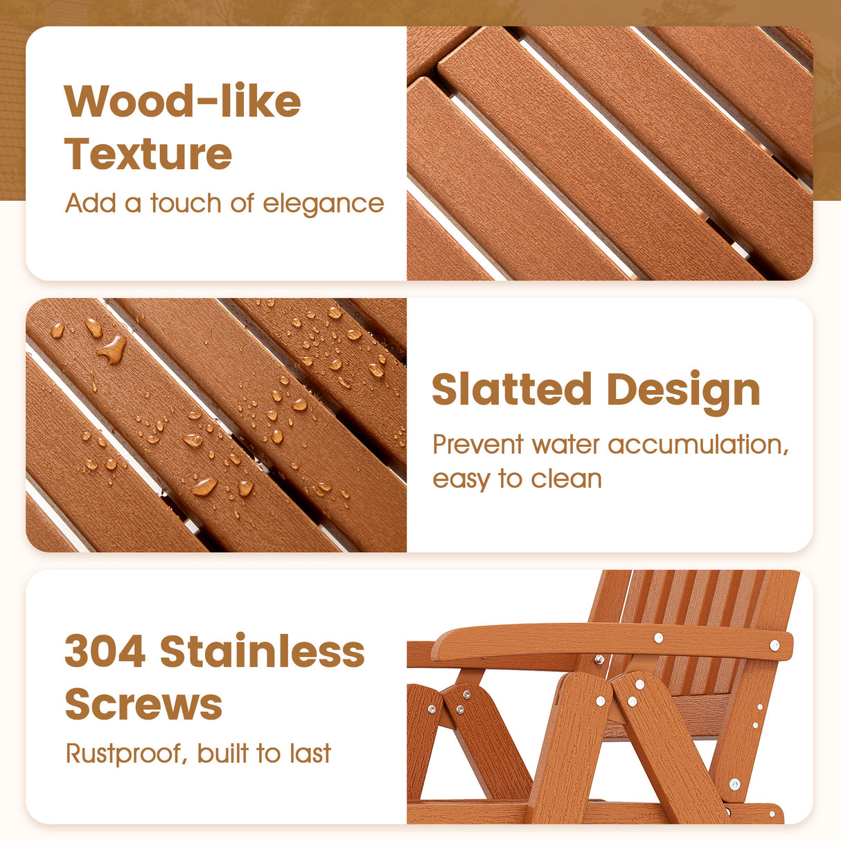 Foldable Patio Chair All-Weather HDPE Outdoor Dining Chair with Armrest-Brown