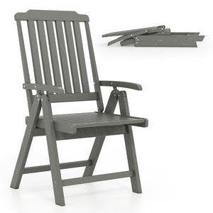 Foldable Patio Chair All-Weather HDPE Outdoor Dining Chair with Armrest-Gray