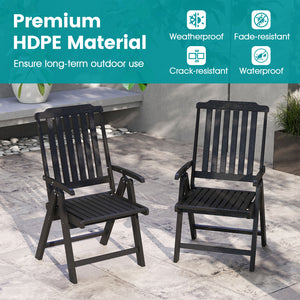 Foldable Patio Chair All-Weather HDPE Outdoor Dining Chair with Armrest-Black